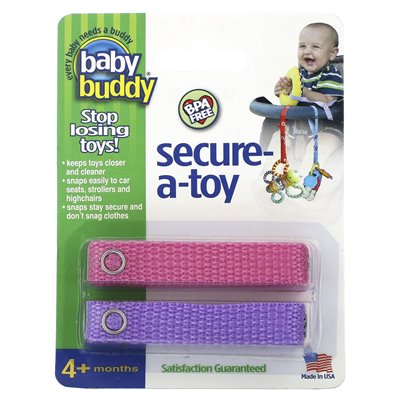 Baby Buddy, Secure-A-Toy, 4+ Months, Pink and Purple, 2 Straps