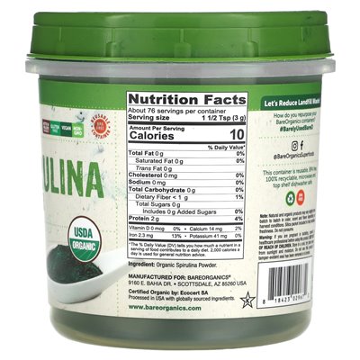 Bareorganics, Bio-Spirulina-Pulver, 8 oz (227 g)