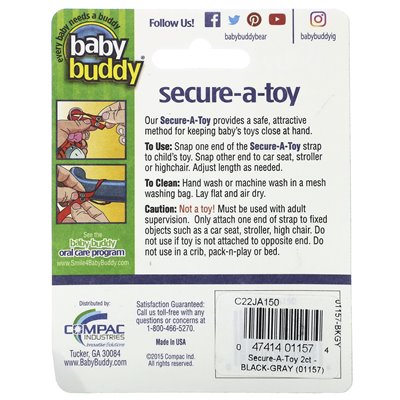 Baby Buddy, Secure-a-Toy, 4+ miesiące, czarny/szary, 2 paski