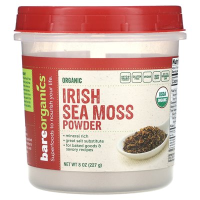 Bareorganics, Organic Irish Sea Moss Powder, 8 uncji (227 g) Bareorganics, Organic Irish Sea Moss Powder, 8 uncji (227 g)