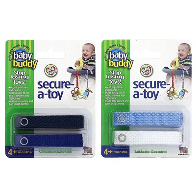 Baby Buddy, Secure-a-Toy, 4 + miesiące, czarny/ciemnoniebieski i jasnoniebieski/biały, 4 paski