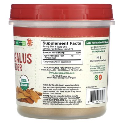 Bareorganics, Organic Astragalus Root Powder, 8 uncji (227 g) Bareorganics, Organic Astragalus Root Powder, 8 uncji (227 g)