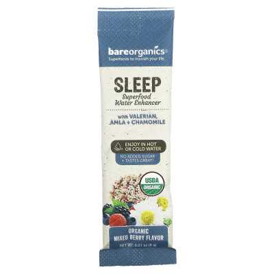 Bareorganics, Sleep, Superfood Water Enhancer, organiczna jagoda mieszana, 12 paczek, 0,21 uncji (6 g) każdy