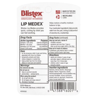 Blistex, Lip Medex, Środek Przeciwbólowy, 0.38 uncji (10.75 g)