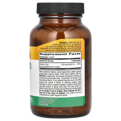 Country Life, Vitamin D3, 125 MCG (5000 IE), 200 weiche