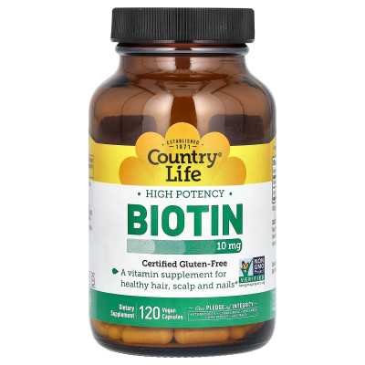 Country Life, hochwirksames Biotin, 10 mg, 120 vegane Kapseln