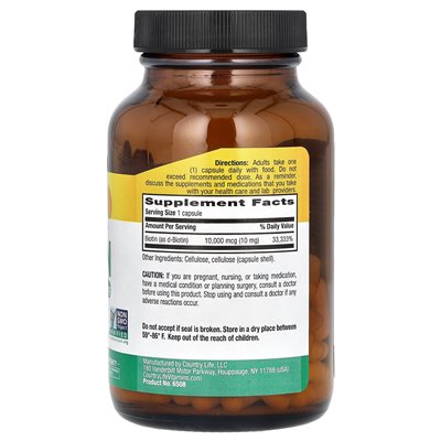 Country Life, hochwirksames Biotin, 10 mg, 120 vegane Kapseln