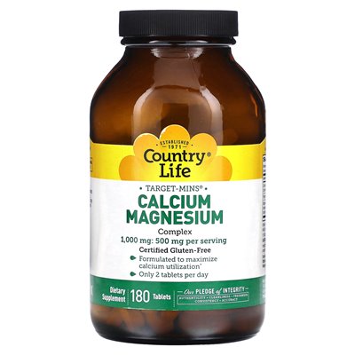 Country Life, Minse, Calcium-Magnesium Complex, 1000 mg, 180 tablets (500 mg per tablet)