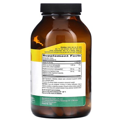 Country Life, Minse, Calcium-Magnesium Complex, 1000 mg, 180 tablets (500 mg per tablet)