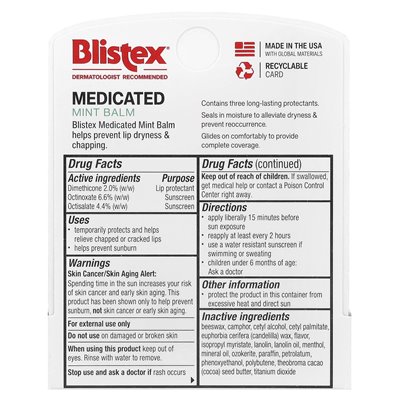 Blistex, lekarski ochrona warg/krem przeciwsłoneczny, SPF 15, mennica, 0,15 uncji (4,25 g)