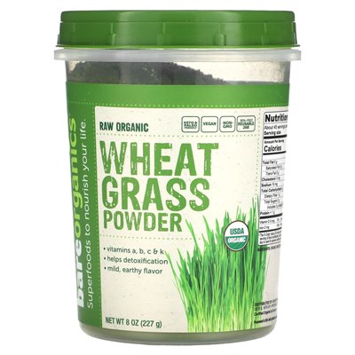 Bareorganics, Raw Organic Wheat Grass Powder, 8 uncji (227 g)