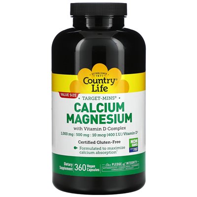 Country Life, Target Mines, Calcium Magnesium mit Vitamin D-Komplex, 360 vegane Kapseln