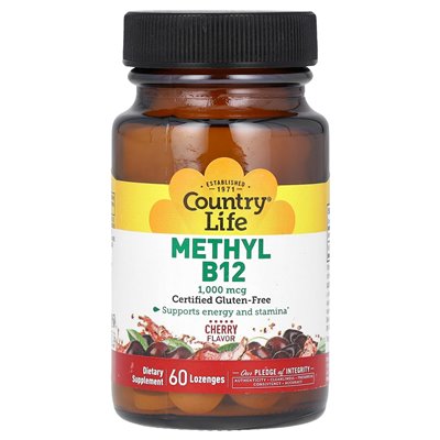 Country Life, Methery B12, Cherry, 1000 Mcg, 60 pastylowe