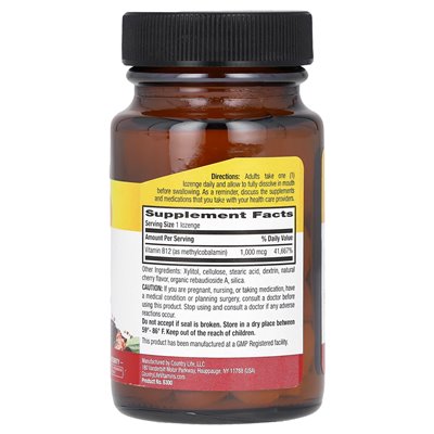 Country Life, Methery B12, Cherry, 1000 Mcg, 60 pastylowe