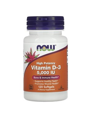 NOW Foods, High Potency Vitamin D3, 5000 IU, 120 Softgels NOW Foods, High Potency Vitamin D3, 5000 IU, 120 Softgels