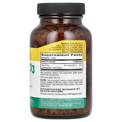 Country Life, Vitamin D3, 62,5 mcg (2500 IE), 200 weiche