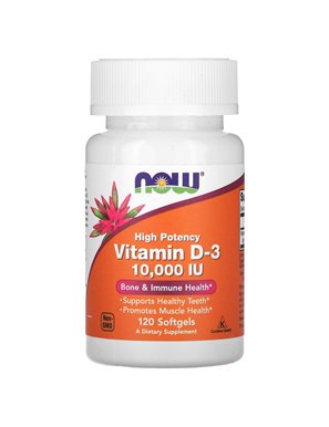 NOW Foods, hochwirksames Vitamin D-3, 10.000 IE, 120 Weichkapseln NOW Foods, hochwirksames Vitamin D-3, 10.000 IE, 120 Weichkapseln