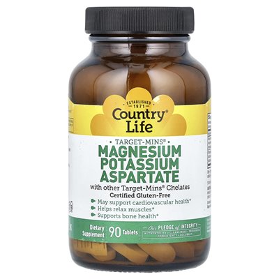 Country Life, Minese, Magnesium, Kalium, Aspartat, 90 Tabletten