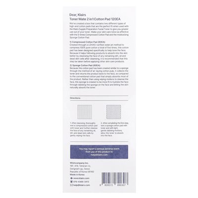 Dear, Klairs, Mate 2 in 1 toner cotton pad