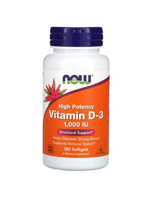 NOW Foods, hochwirksames Vitamin D3, 1000 IE, 180 Weichkapseln