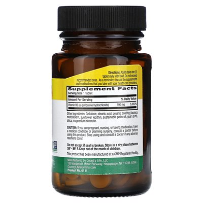 Country Life, Vitamin B6, 100 mg, 100 tablets