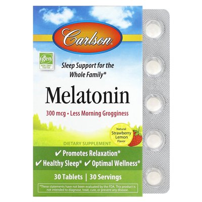 Carlson, Melatonin, natürliche Erdbeer-Zitrone, 300 mcg, 30 Tabletten
