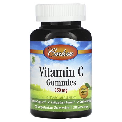 Carlson, witaminy C Gummy, Natural Orange, 250 mg, 60 gummy wegetariańskie (125 mg na gumę)
