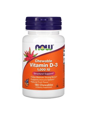 NOW Foods, Kaubares Vitamin D3, natürlicher Fruchtgeschmack, 1000 IE, 180 Kautabletten NOW Foods, Kaubares Vitamin D3, natürlicher Fruchtgeschmack, 1000 IE, 180 Kautabletten