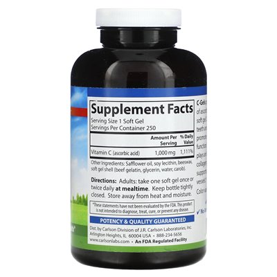 Carlson, C-Gels, witamina C, 1000 mg, 250 miękkich żeli
