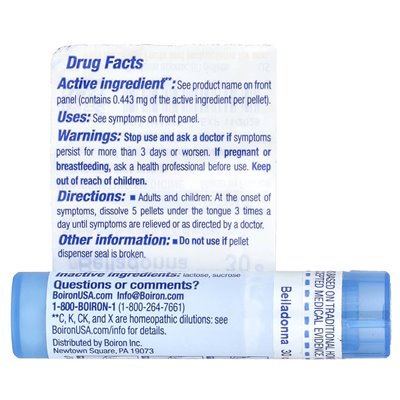 Boiron, Belladonna, 30c, fever, about 80 granules