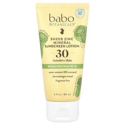 Babo Botanicals, Sheer cynk mineralny balsam przeciwsłoneczny, wrażliwa skóra, SPF 30, bez zapachu, 3 fl oz (89 ml)