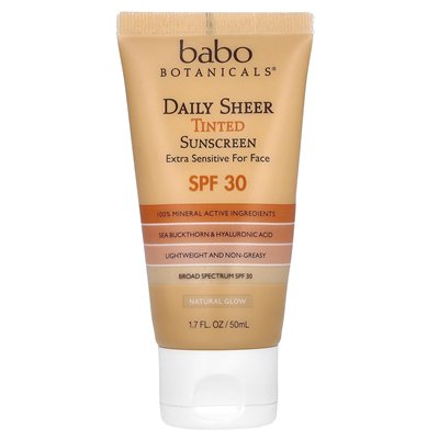 Babo Botanicals, Codziennie zabarwiony krem ​​przeciwsłoneczny, SPF 30, Natural Glow, Fragrance Free, 1,7 fl oz (50 ml)