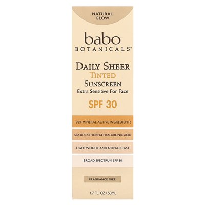 Babo Botanicals, Codziennie zabarwiony krem ​​przeciwsłoneczny, SPF 30, Natural Glow, Fragrance Free, 1,7 fl oz (50 ml)