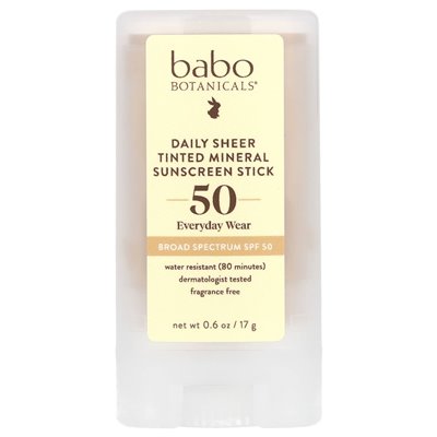 Babo Botanicals, Daily Sheer Dwiected Mineral Suncreen Stick, SPF 50, bez zapachu, 0,6 uncji (17 g)