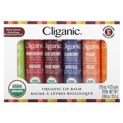 Kliganiczny, organiczny balsam do ust, 6 pakietów, 0,15 uncji (4,25 g)