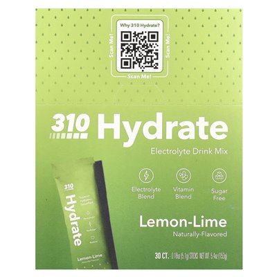 310 Odżywianie, hydrat, mieszanka napojów elektrolitowych, limonka cytrynowa, 30 patyków, 0,18 uncji (5,1 g)