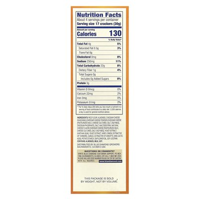 Blue Diamond, Almond Nut-Thins®, Reiscracker mit Mandeln, Cheddar-Käse, 4,25 oz (120,5 g)