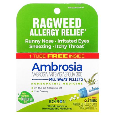 Boiron, Ambrosia, Allergy Relief, Moptaway, 3 Tubes, 80 Granules