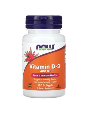 NOW Foods, Vitamin D-3, 400 IU, 180 Softgels NOW Foods, Vitamin D-3, 400 IU, 180 Softgels