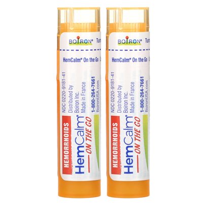 Boiron, HemCalm On The Go, Hemorrhoid Relief, 2 Portable Tubes, Approx. 80 Pellets Each