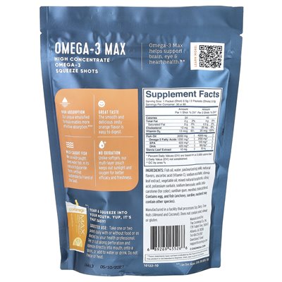 Coromega, Omega-3 Max, Highly Concentrated Shots, Citrus Series, 60 Single Squeeze Packs, 2.5g