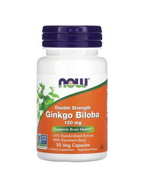 NOW Foods, Ginkgo Biloba, Double Strength, 120mg, 50 Vegan Capsules NOW Foods, Ginkgo Biloba, Double Strength, 120mg, 50 Vegan Capsules
