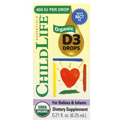 Niezbędne życie dla dzieci, organiczne krople D3 dla niemowląt i niemowląt, 0,21 Fl Oz (6,25 ml)