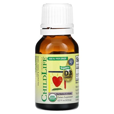 Niezbędne życie dla dzieci, organiczne krople D3 dla niemowląt i niemowląt, 0,21 Fl Oz (6,25 ml)