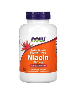NOW Foods, Niacyna, Bez Rumienia, Podwójna Moc, 500 mg, 180 Kapsułek Wegetariańskich