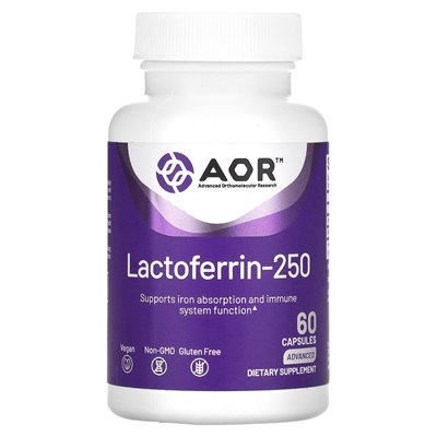Zaawansowane badania ortomolekularne AOR, Lactoferrin-250, 250 mg, 60 kapsułek