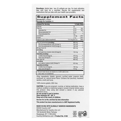 Życie country, ultra skoncentrowana Omega 3-6-9 kompletna, naturalna cytryna, 90 softgels Życie country, ultra skoncentrowana Omega 3-6-9 kompletna, naturalna cytryna, 90 softgels