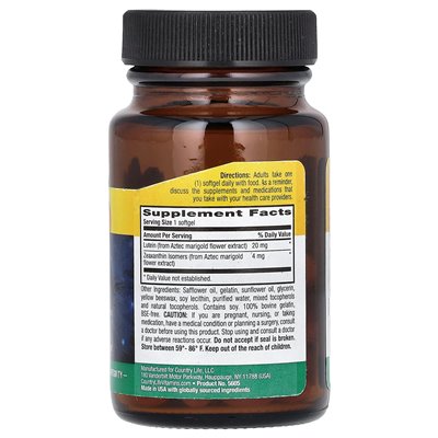 Życie country, luteina z zeaksantyną, 20 mg, 60 softgels Życie country, luteina z zeaksantyną, 20 mg, 60 softgels
