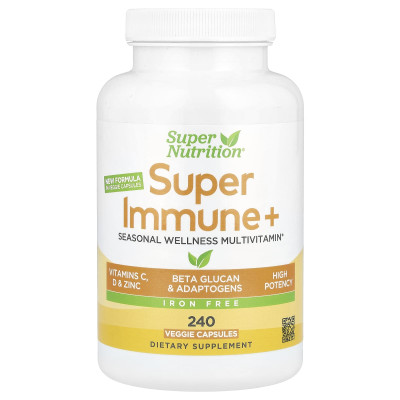 Super Nutrition, Super Immunge+ Multiwitamin, Bez Żelazna, 240 kapsułek wegetariańskich