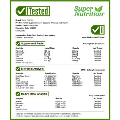Super Nutrition, Super Immunge+ Multiwitamin, Bez Żelazna, 240 kapsułek wegetariańskich